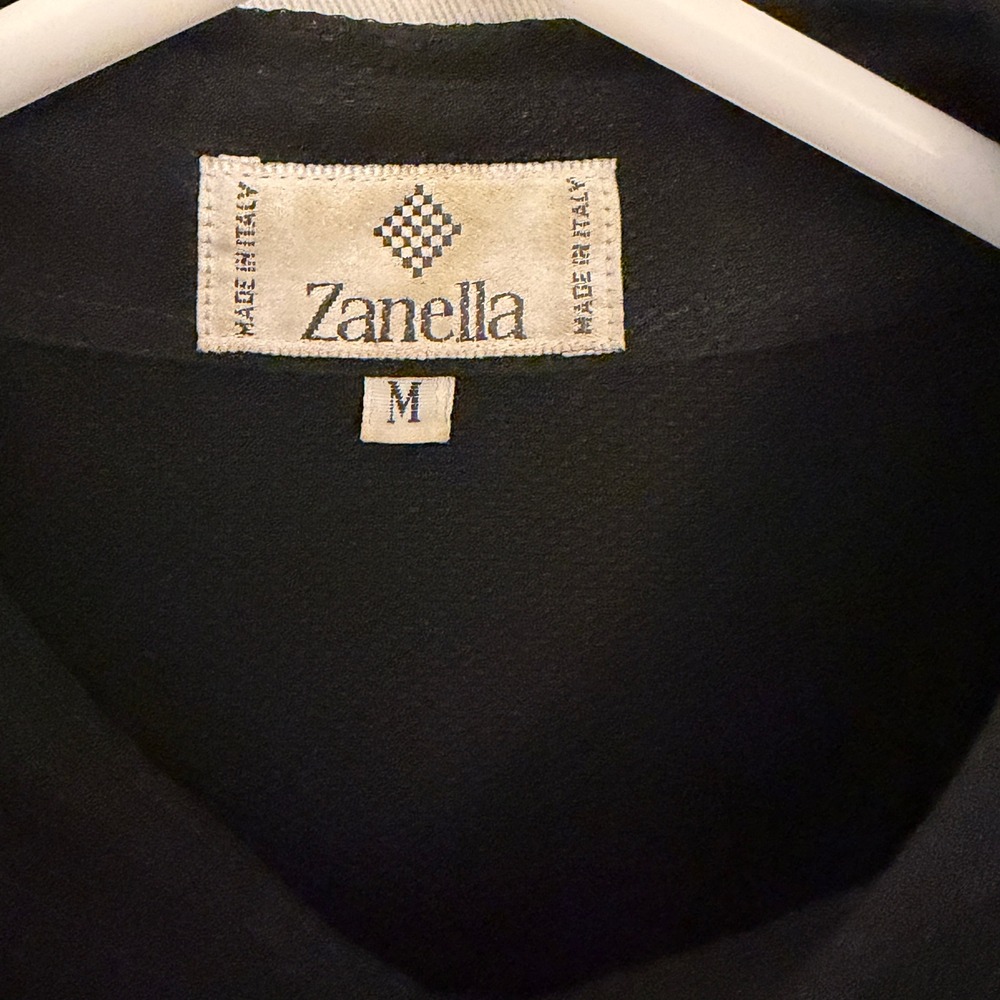Zanella Button Down Shirt Mens Medium Black Excellent Made In Italy 100% Rayon - Picture 3 of 6